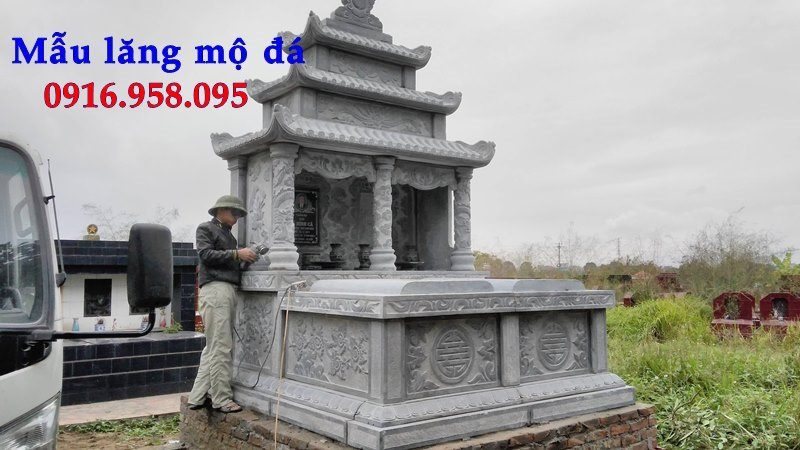 Mẫu mộ đôi hai ngôi liền nhau ba mái bằng đá đẹp nhất hiện nay thiết kế hiện đại 05