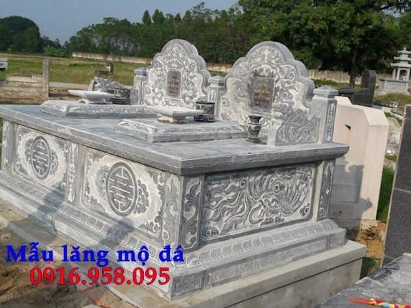 Các mẫu mộ đá đôi đơn giản không mái chạm khắc hoa văn đẹp bán tại Nam Định