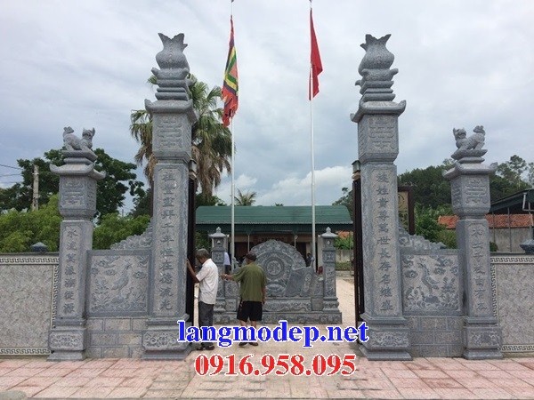 Hình ảnh cổng tứ trụ đình đền chùa miếu bằng đá đẹp chạm điêu khắc hoa văn câu đối