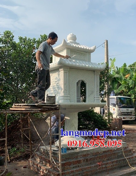 Hình ảnh miếu cây hương thờ thần linh thổ địa bằng đá trắng đẹp có mái