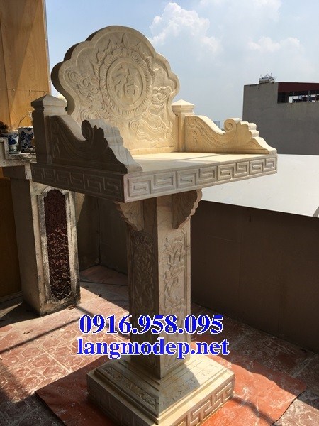 Hình ảnh miếu cây hương thờ thần linh thổ địa bằng đá vàng đẹp không mái
