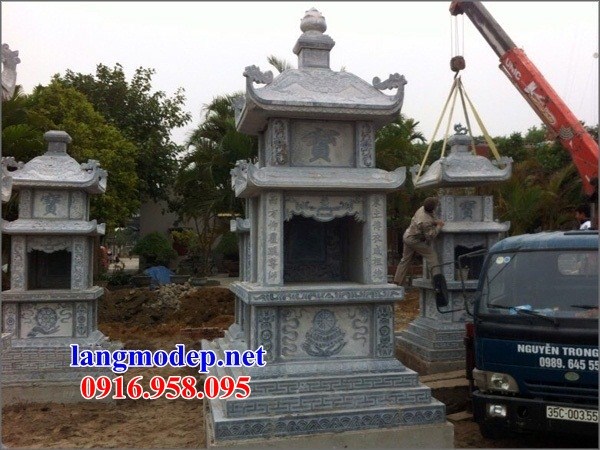 Xây mộ tháp sư trụ trì bằng đá đẹp chạm khắc tinh xảo