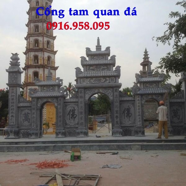 92 Mẫu cổng tam quan nhà thờ họ đình đền chùa miếu khu lăng mộ bằng đá chạm khắc tinh xảo tại Phú Thọ