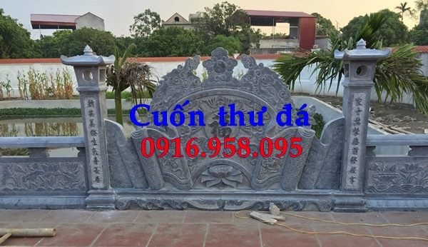 Mẫu cuốn thư bức bình phong nhà thờ họ từ đường đình đền chùa miếu bằng đá xanh tại Trà Vinh