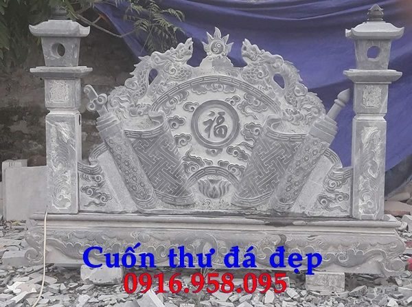 Mẫu cuốn thư bức bình phong nhà thờ họ từ đường đình đền chùa miếu khu lăng mộ bằng đá thiết kế hiện đại tại Bà Rịa Vũng Tàu