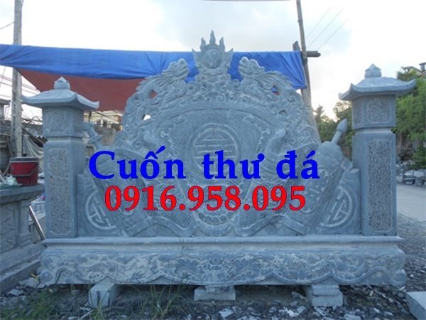 Mẫu cuốn thư bức bình phong nhà thờ họ đình đền chùa miếu bằng đá Thanh Hóa tại Cà Mau