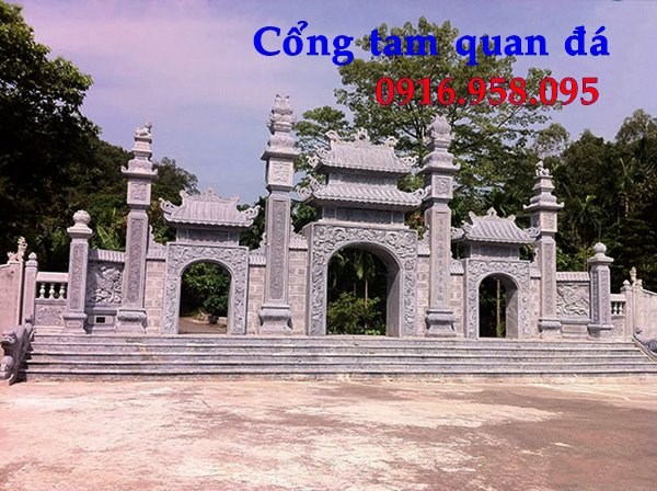 Mẫu cổng tam quan nhà thờ họ đình đền chùa miếu bằng đá Ninh Bình tại Tiền Giang