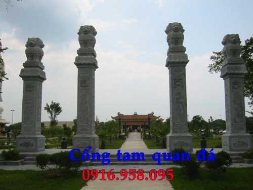 Mẫu cổng tam quan nhà thờ họ đình đền chùa miếu bằng đá Ninh Bình tại Trà Vinh