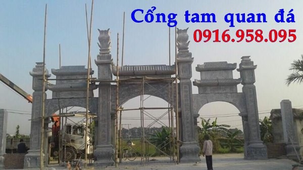 Mẫu cổng tam quan nhà thờ họ đình đền chùa miếu bằng đá thi công lắp đặt tại Tiền Giang