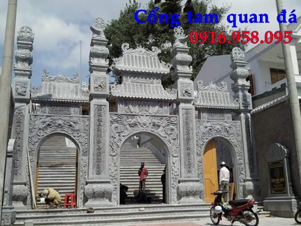 Mẫu cổng tam quan đình đền chùa miếu nhà thờ họ từ đường bằng đá tại Long An