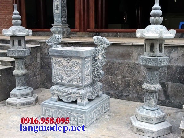 Mẫu lư hương đỉnh đèn từ đường nhà thờ họ đình chùa bằng đá kích thước chuẩn phong thủy tại Trà Vinh