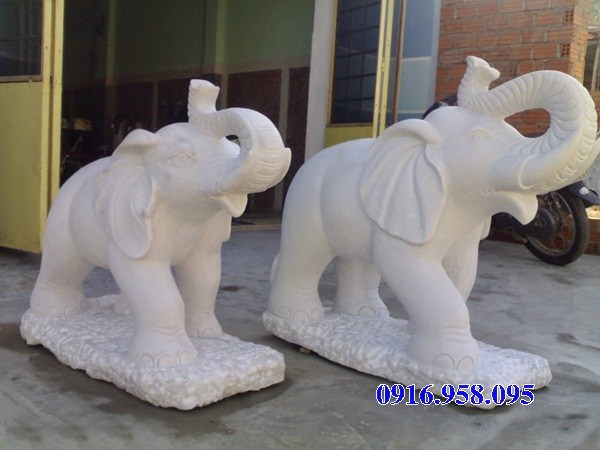Mẫu voi phong thủy nhà thờ họ từ đường đình đền chùa miếu bằng đá trắng tại Trà Vinh