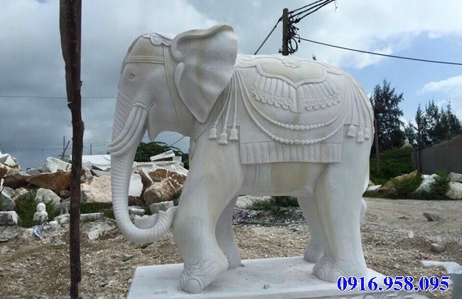 Mẫu voi phong thủy nhà thờ họ từ đường đình đền chùa miếu bằng đá trắng tự nhiên tại Hậu Giang