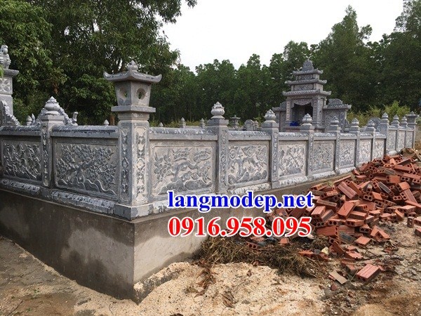 Mẫu lan can tường rào khu lăng mộ nghĩa trang gia đình dòng họ bằng đá chạm trổ tứ quý bán tại Hưng Yên