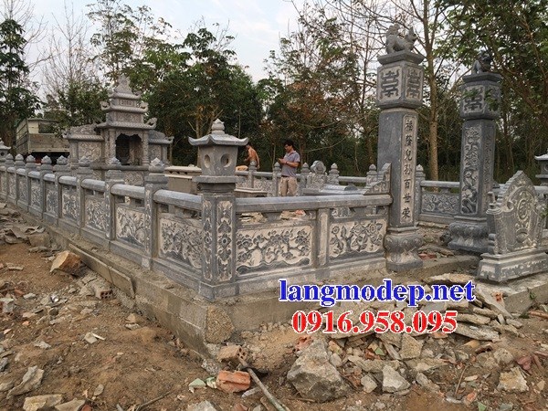 Mẫu lan can tường rào khu lăng mộ nghĩa trang gia đình dòng họ bằng đá chạm trổ tứ quý bán tại Vĩnh Phúc