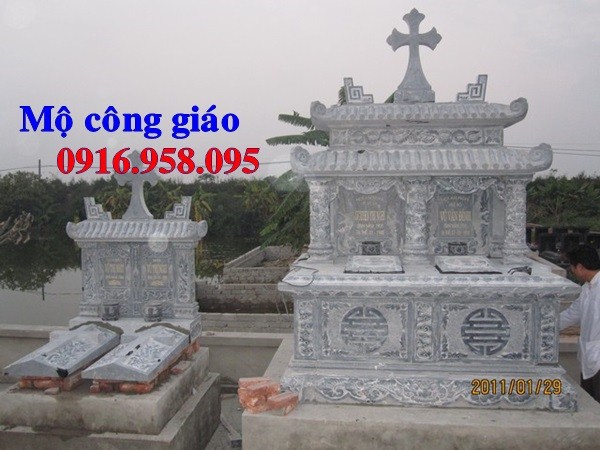 Kiểu mộ đôi đạo công giáo thiên chúa bằng đá thiết kế đơn giản đẹp bán tại Hải Phòng