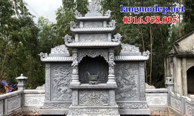 Mẫu kỳ đài thờ chung nghĩa trang gia đình dòng họ bằng đá chạm khắc hoa văn tinh xảo tại Đắk Lắk