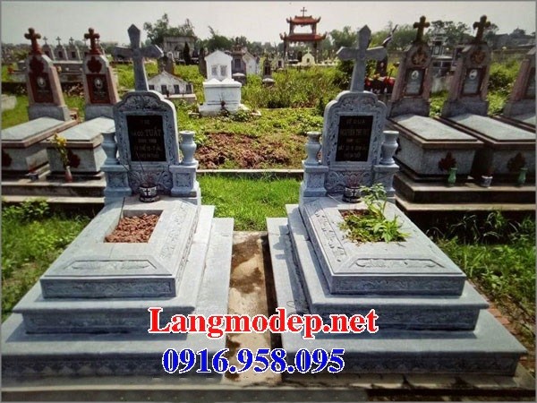 Xây lắp mộ đôi đạo thiên chúa công giáo bằng đá xanh tự nhiên đẹp tại Sài Gòn