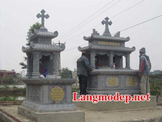 mộ đôi công giáo đạo thiên chúa kích thước đẹp bằng đá thiết kế đơn giản bán tại Bạc Liêu