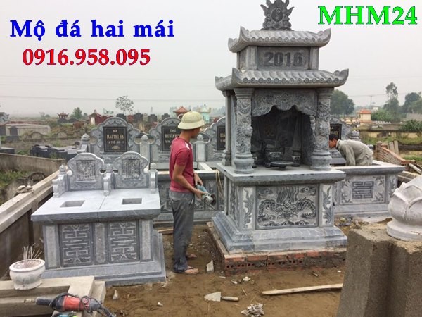 Lăng mộ hai mái bằng đá nguyên khối cất để tro hài cốt hỏa táng đẹp tại Đồng Tháp