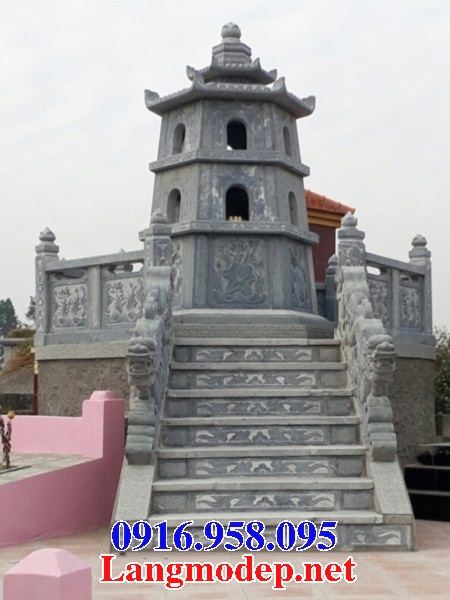 Mộ tháp sư nhà chùa hình lục lăng tầng bằng đá đẹp 2021