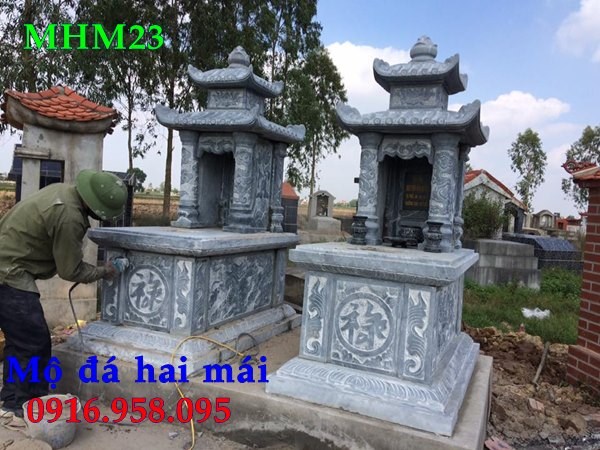 Mộ đôi hai mái bằng đá xanh tự nhiên đẹp tại Bà Rịa Vũng Tàu