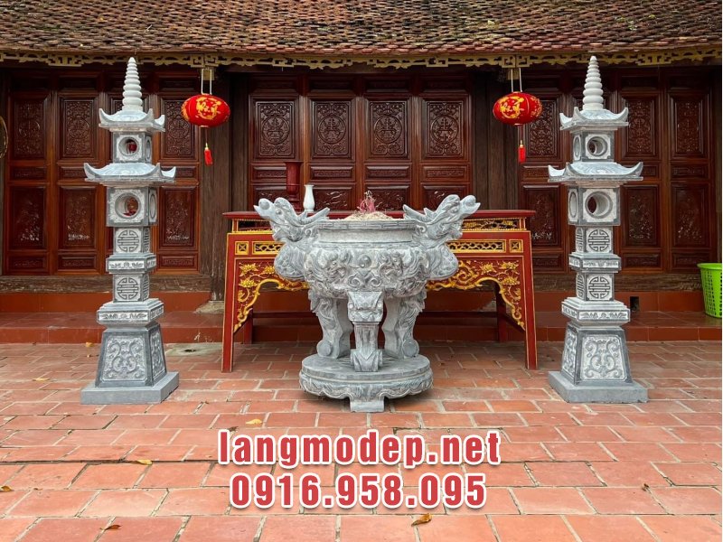 Mẫu lư hương đèn đá đẹp chuẩn phong thuỷ, giá tốt được dùng trong công trình nhà thờ họ tại Nam Định