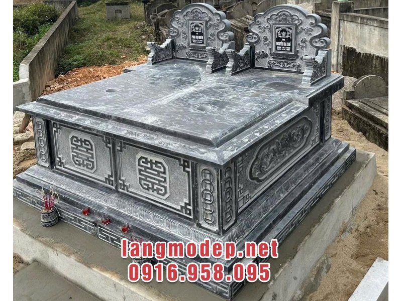 Mẫu mộ đá đôi hậu bành với kích thước chuẩn phong thuỷ thước lỗ ban