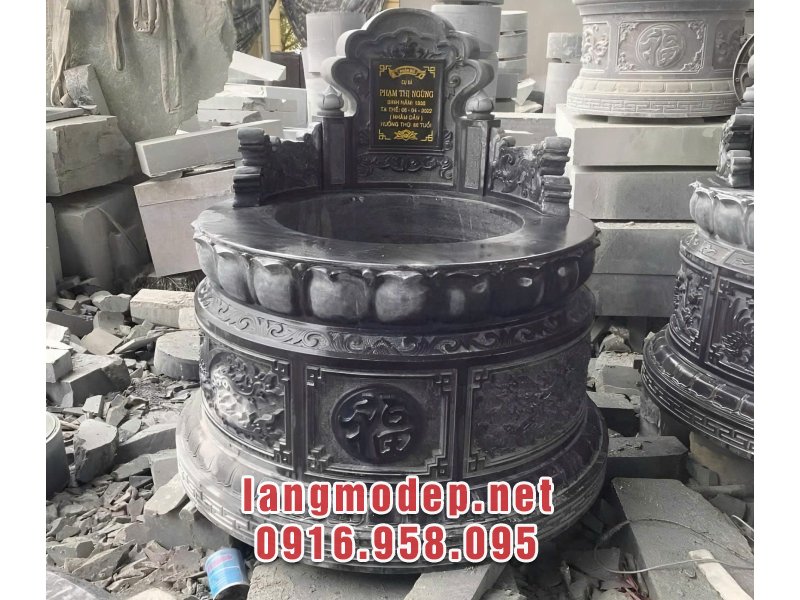Mẫu mộ đá tròn chạm Tứ linh bền đẹp, sang trọng, ý nghĩa năm 2025