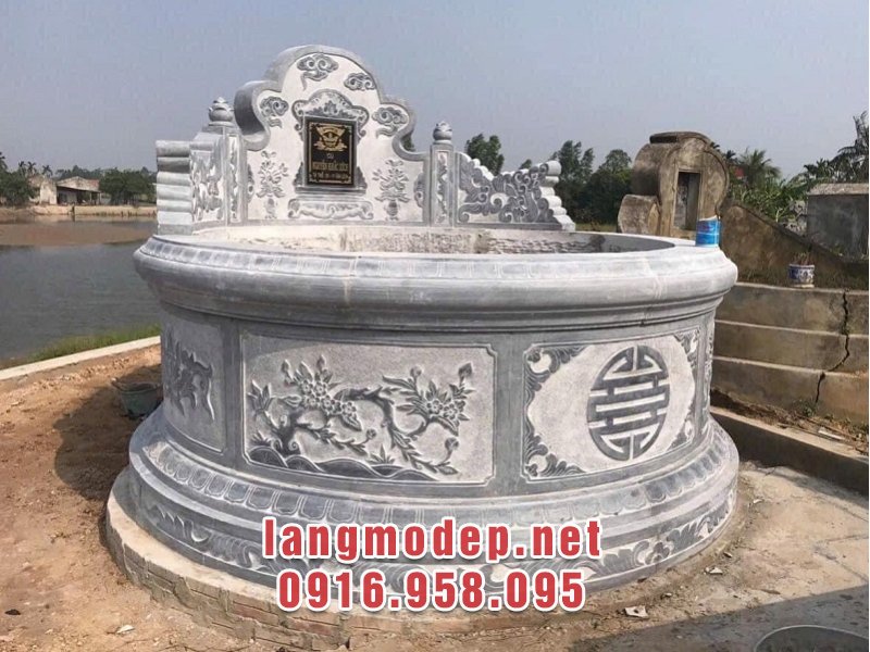 Mẫu mộ đá tròn chạm Tứ quý kết hợp chữ Thọ tròn