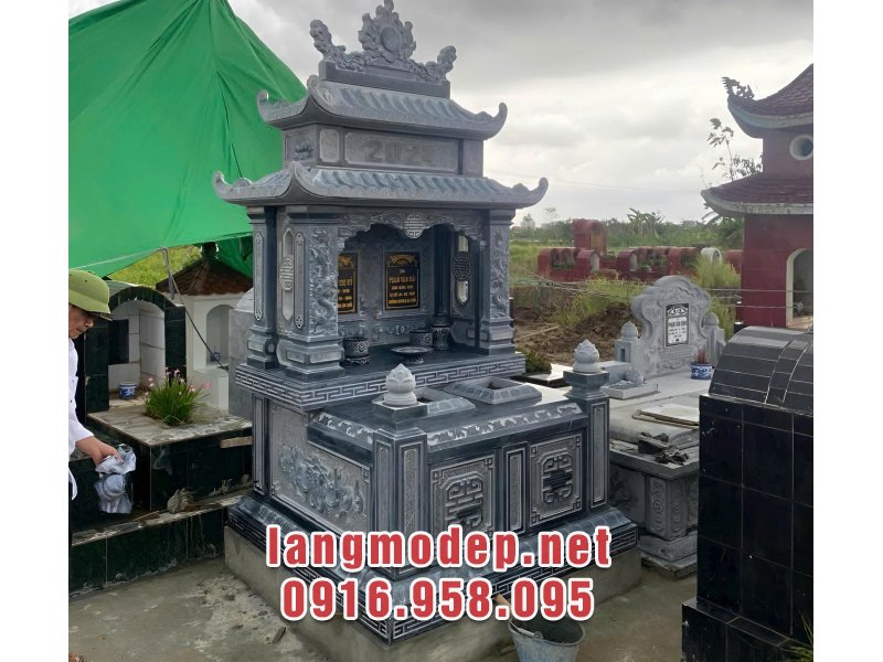 Mẫu mộ đôi 2 mái đá xanh đen bền đẹp chuẩn phong thuỷ, giá tốt