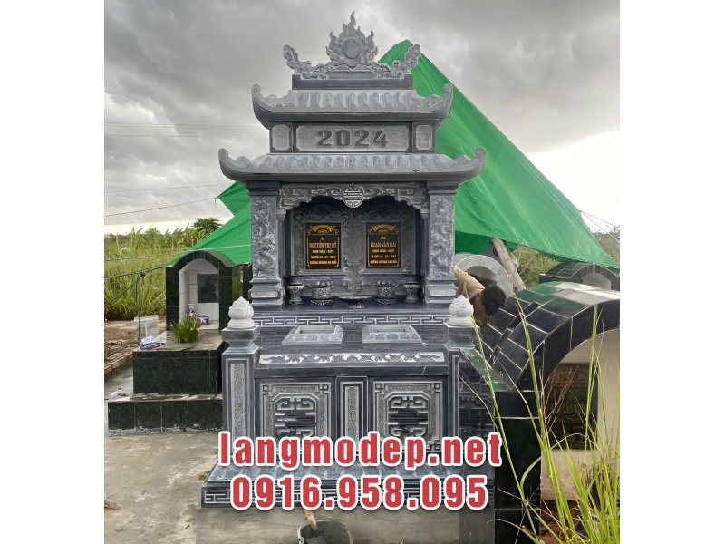 Mẫu mộ đôi 2 mái đá xanh đen bền đẹp chuẩn phong thuỷ, giá tốt năm 2025