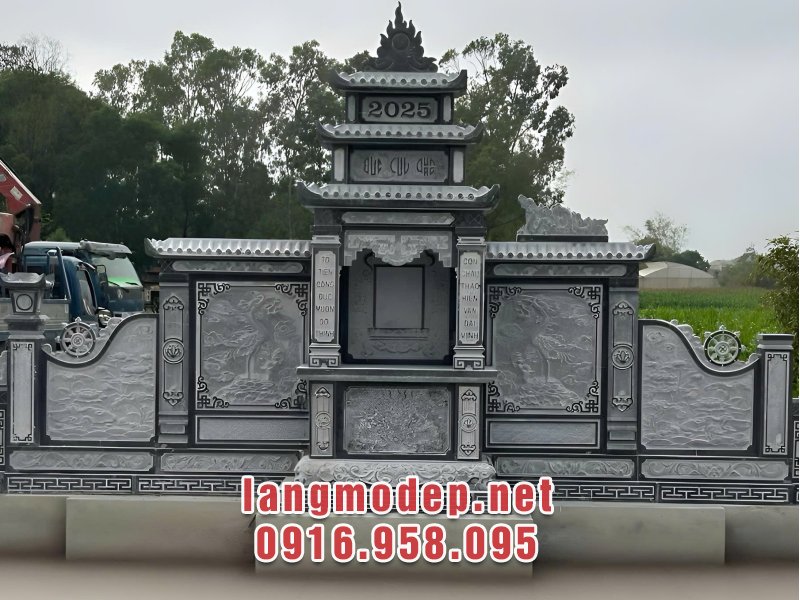Mẫu lăng thờ chung 3 mái đá xanh đen bền đẹp, sang trọng, ý nghĩa