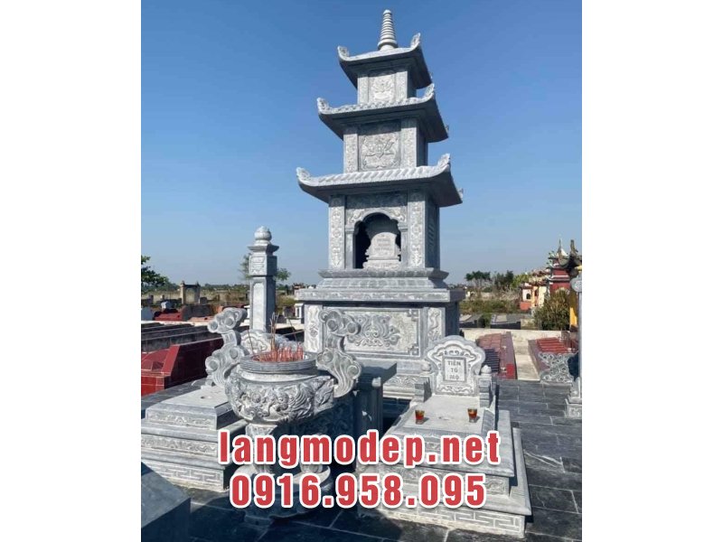 Mẫu tháp mộ đá xanh đen truyền thống chuẩn phong thuỷ, bền đẹp, giá tốt