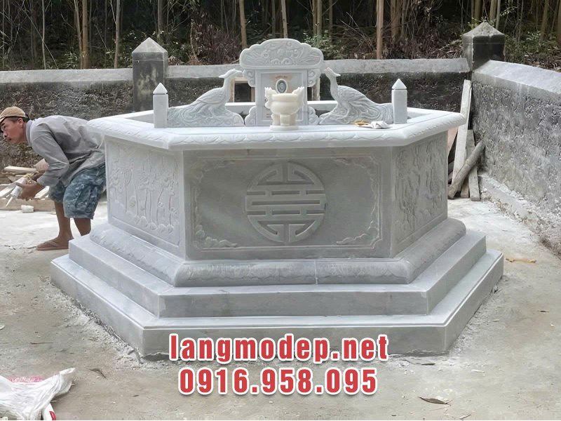 Mẫu mộ lục giác bằng đá trắng tinh tế, sang trọng, hợp phong thuỷ, giá tốt năm 2025