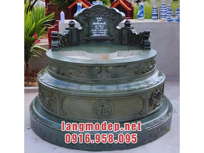 Mẫu mộ tròn tam cấp đá xanh rêu sang trọng, bền đẹp, giá tốt