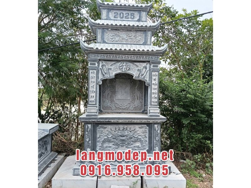 Mẫu lăng thờ đơn đá xanh đen 3 mái đơn giản, bền đẹp chuẩn phong thuỷ, giá tốt năm 2025
