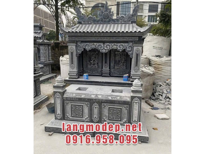 Mẫu mộ đôi 1 mái đá xanh đen bền đẹp chuẩn phong thuỷ, giá tốt năm 2025