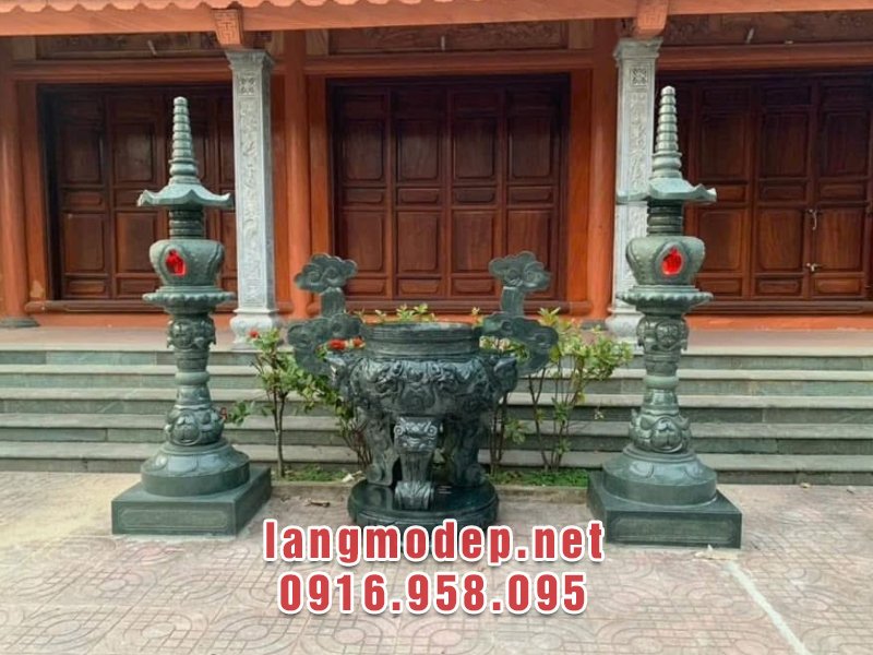 Bộ lư hương đèn đá xanh rêu cao cấp bền đẹp, giá tốt năm 2026