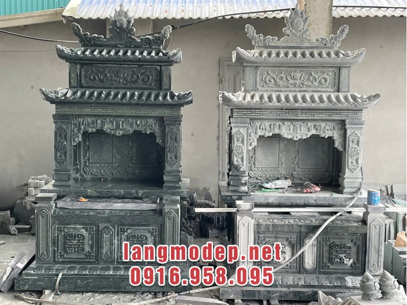 Mẫu mộ đá đôi xanh rêu 2 mái bền vững, chuẩn phong thuỷ, giá tốt năm 2026