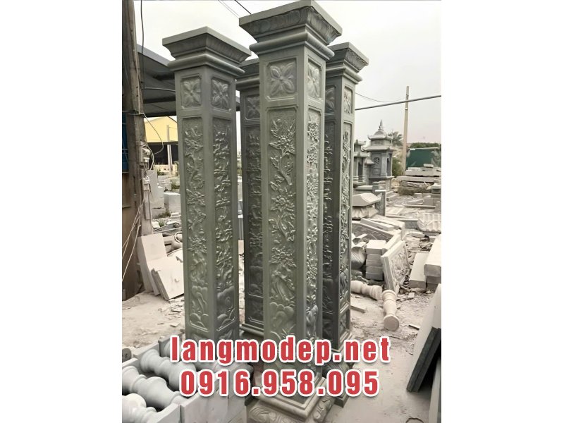 Mẫu cột hiên đá xanh rêu chạm Tứ quý bền vững, sang trọng, ý nghĩa năm 2026