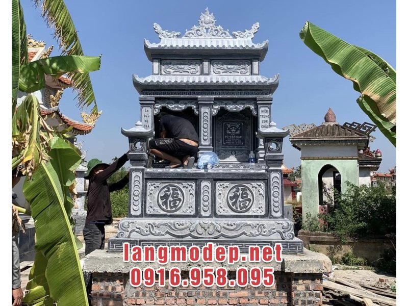 Mộ đôi đá xanh đen 2 mái tinh tế, bền bỉ, trang trọng, giá tốt năm 2026